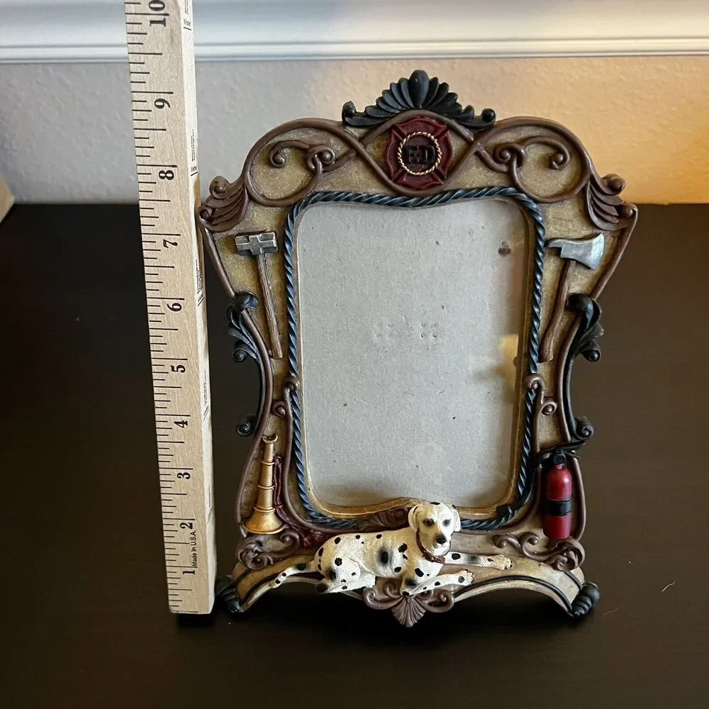 Vanmark Red Hats of Courage FD Fire Department Picture Frame Dalmatian Dog 4 x 6
